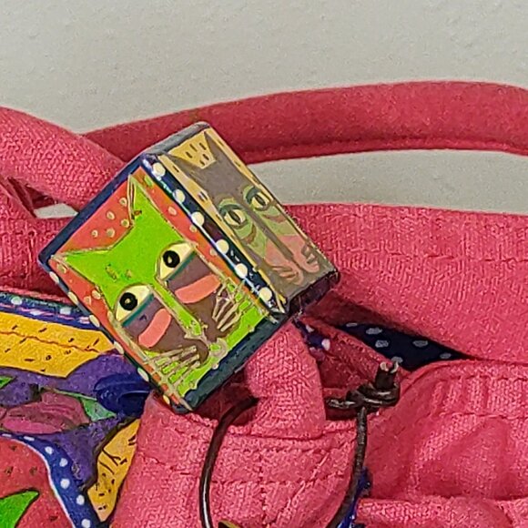 Laurel Burch Red Tote Bag Cat Print Sequins w/Tag & Block Sun N Sand Vintage - Picture 6 of 16